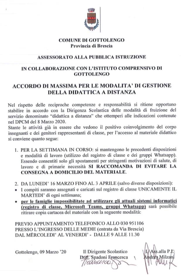 Didattica a Distanza a Gottolengo - Comune di Gottolengo