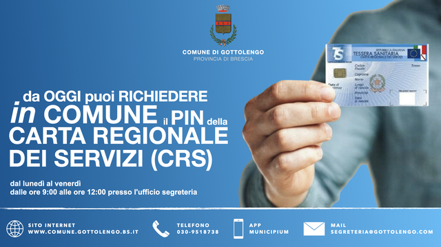 RILASCIO PIN DELLA CARTA REGIONALE DEI SERVIZI (CRS)